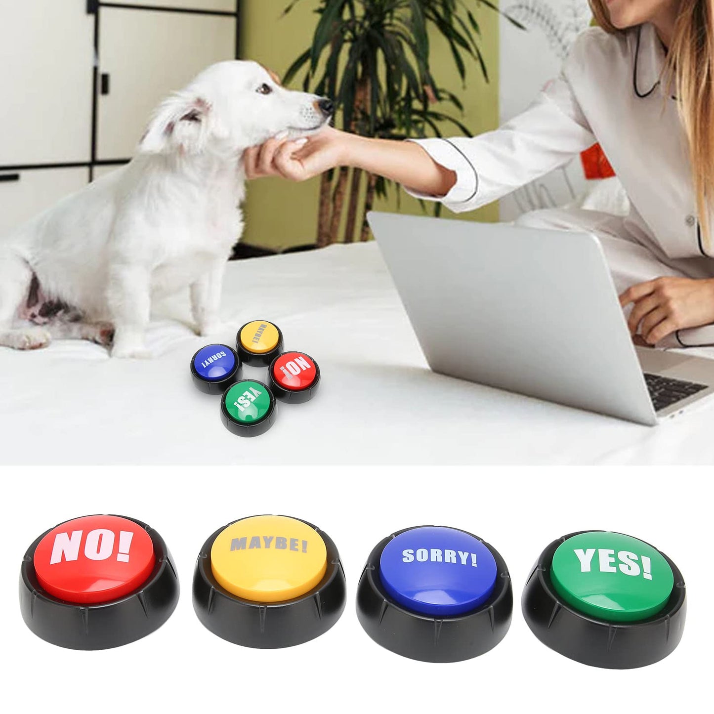 Yes No Button & Maybe Sorry Button, Dog Buttons for Answer Buzzers 4 Pack, Dog Talk Button Sound Button Dog Talking Button, Training Clicker, Talking Dog Buttons Learning Press
