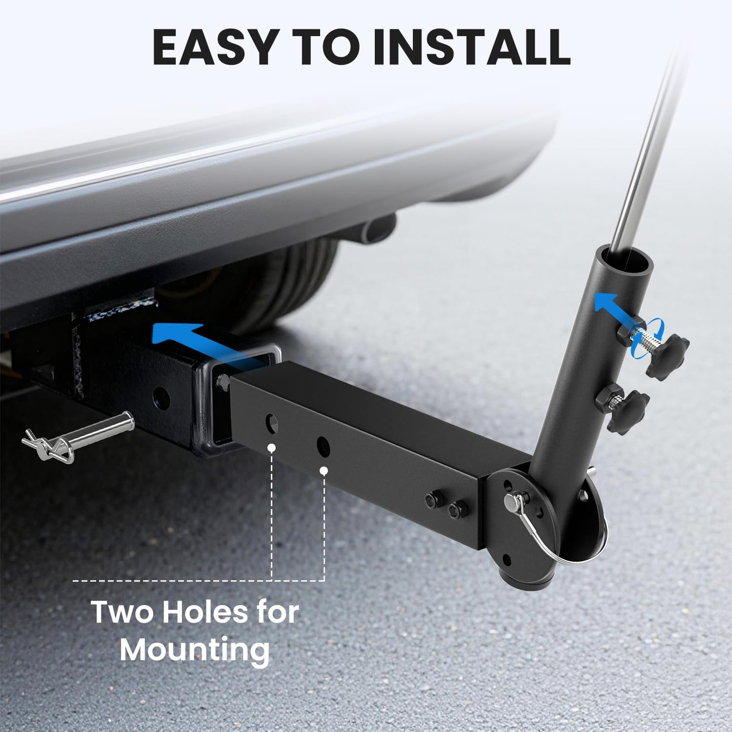 Adjustable Angle Trailer Hitch Flagpole Mount| All Metal Durable,Universal Flag Mount Fits Standard 2" Trailer Hitch, Compatible with Pickup, Truck, SUV, RV, Jeep, Camper Trailer