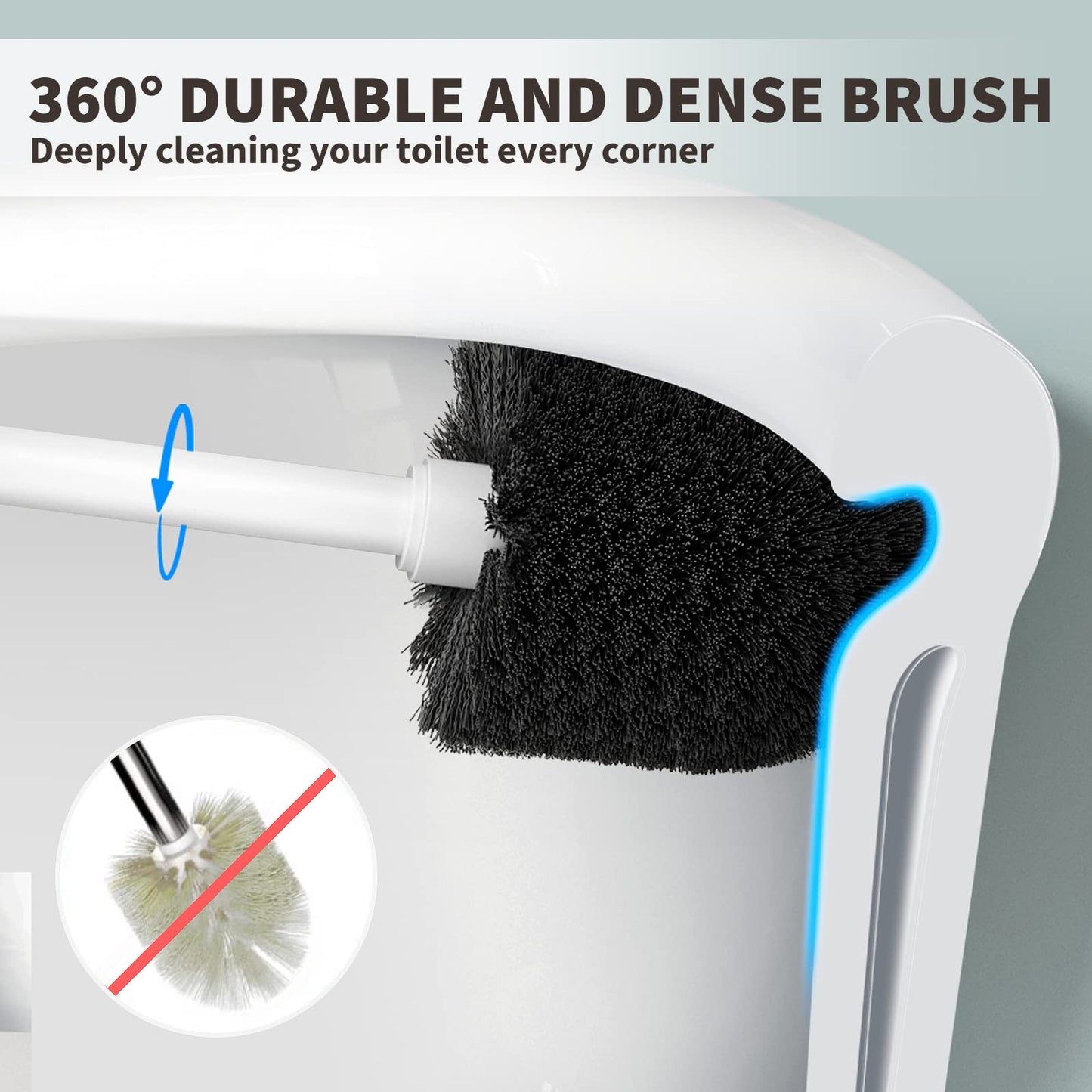 Toilet Brush and Holder 2 Pack, Toilet Bowl Brush with Extra Long Handle, Toilet Scrubber and Covered Holder, Toilet Brushes for Bathroom-Space Saving, Covered Brush, Durable, Deep Cleaning(White)