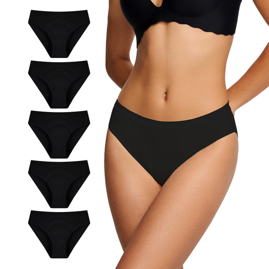 BATTEWA OEKO-TEX Certified Leak Proof Underwear for Women Bikini Breathable Incontinence Underwear Odor Control Protective Briefs (Black, S, 5 Pack)