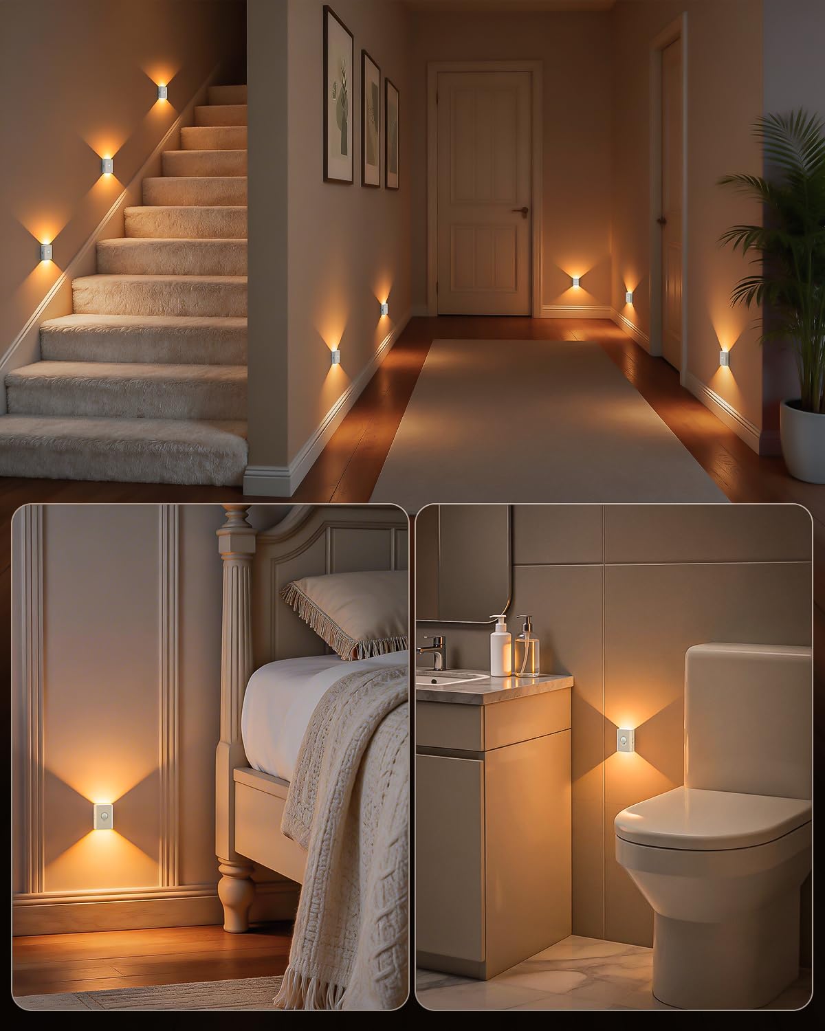 WILLED Motion Sensor Light Indoor, Rechargeable Motion Sensor Night Light, Mini Soft White Stair Lights, Wireless Night Lights with 3 Modes for Stairs, Hallway, Bathroom, Bedroom, Kitchen(4 Pack)