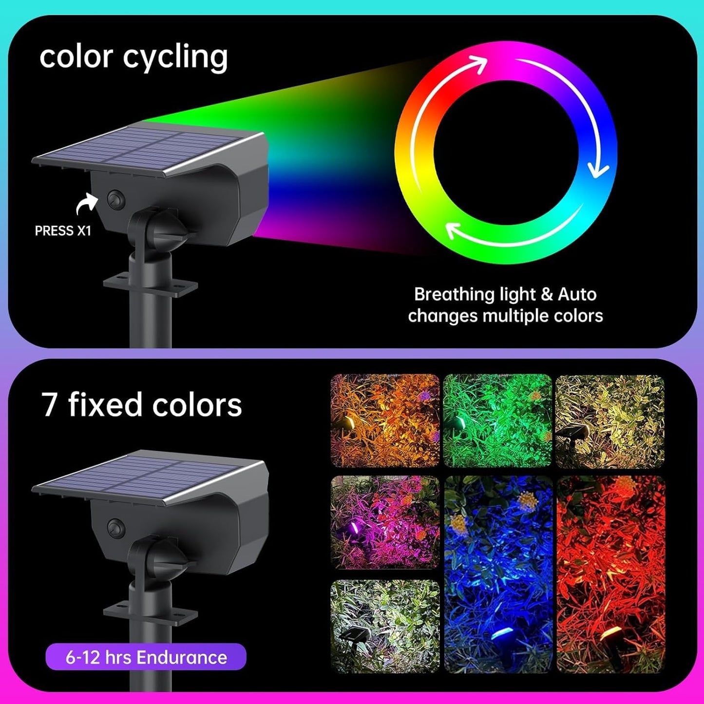Xmart Solar Garden Lights Outdoor Waterproof IP68 RGB Color Changing 7 Lighting Modes Solar Landscape Spotlight Powered Yard Spot Driveway Auto ON/Off Solar Light for Christmas Outside Walkway（2 Pack）