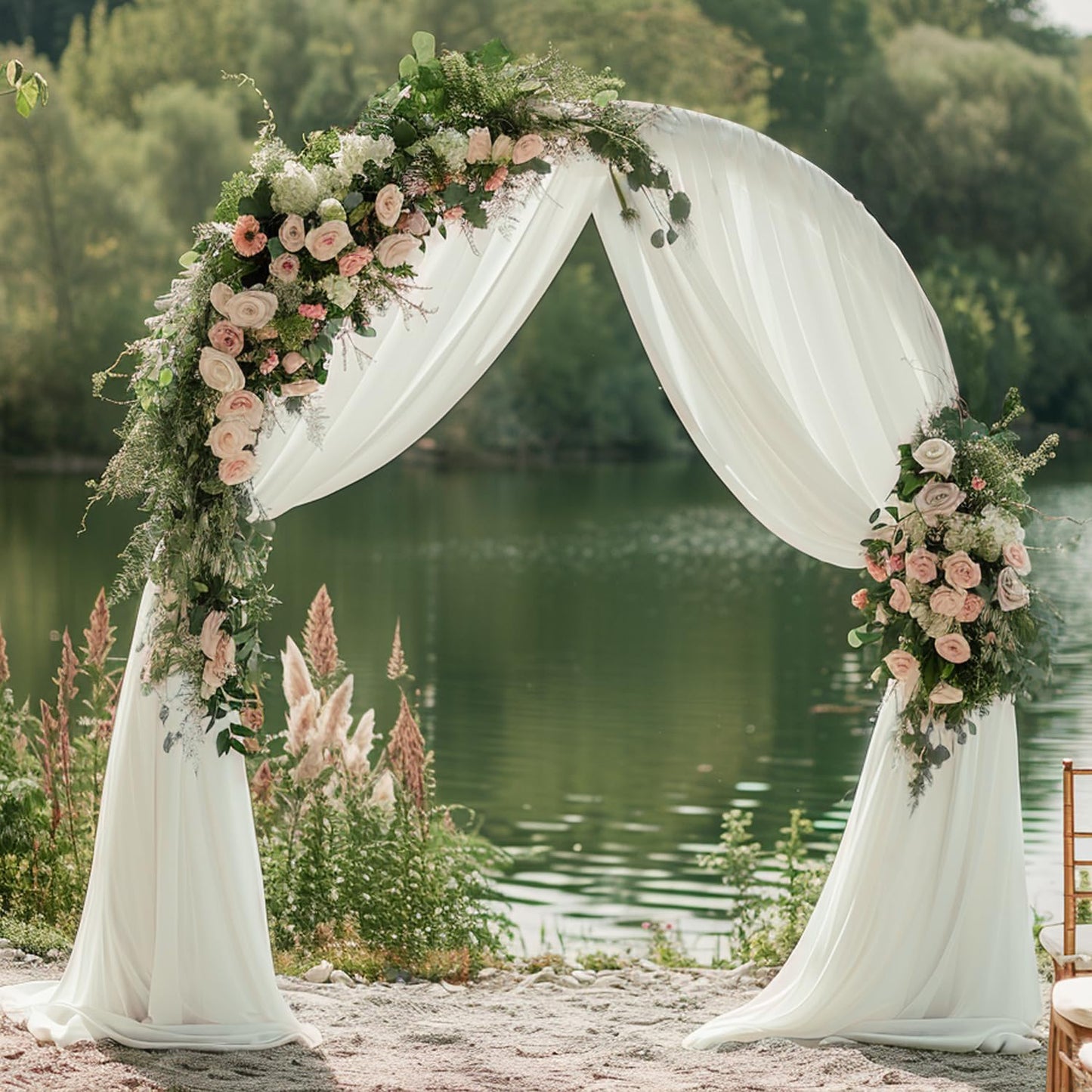 Wokceer Wedding Arch Draping Fabric 2 Panels 28.7" x 20FT Ivory Drapes Sheer Fabric Backdrop Arch Draping Fabric for Wedding Ceremony Birthday Party Bridal Shower Decoration