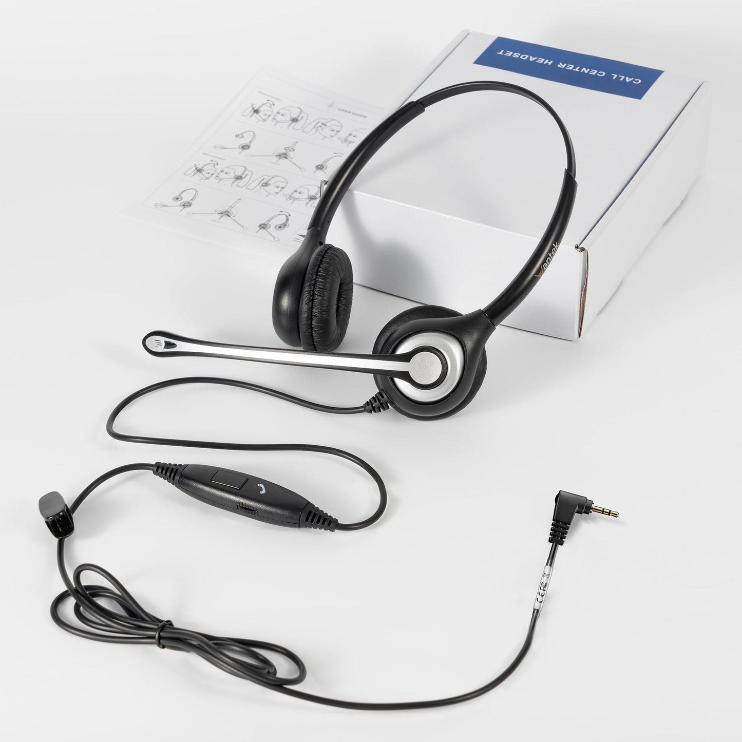 Wantek 2.5mm Telephone Headset Binaural with Noise Canceling Mic for Cisco Linksys SPA Grandstream Polycom Panasonic Zultys Siemens Gigaset Uniden AT&T Office IP and Cordless Dect Phones