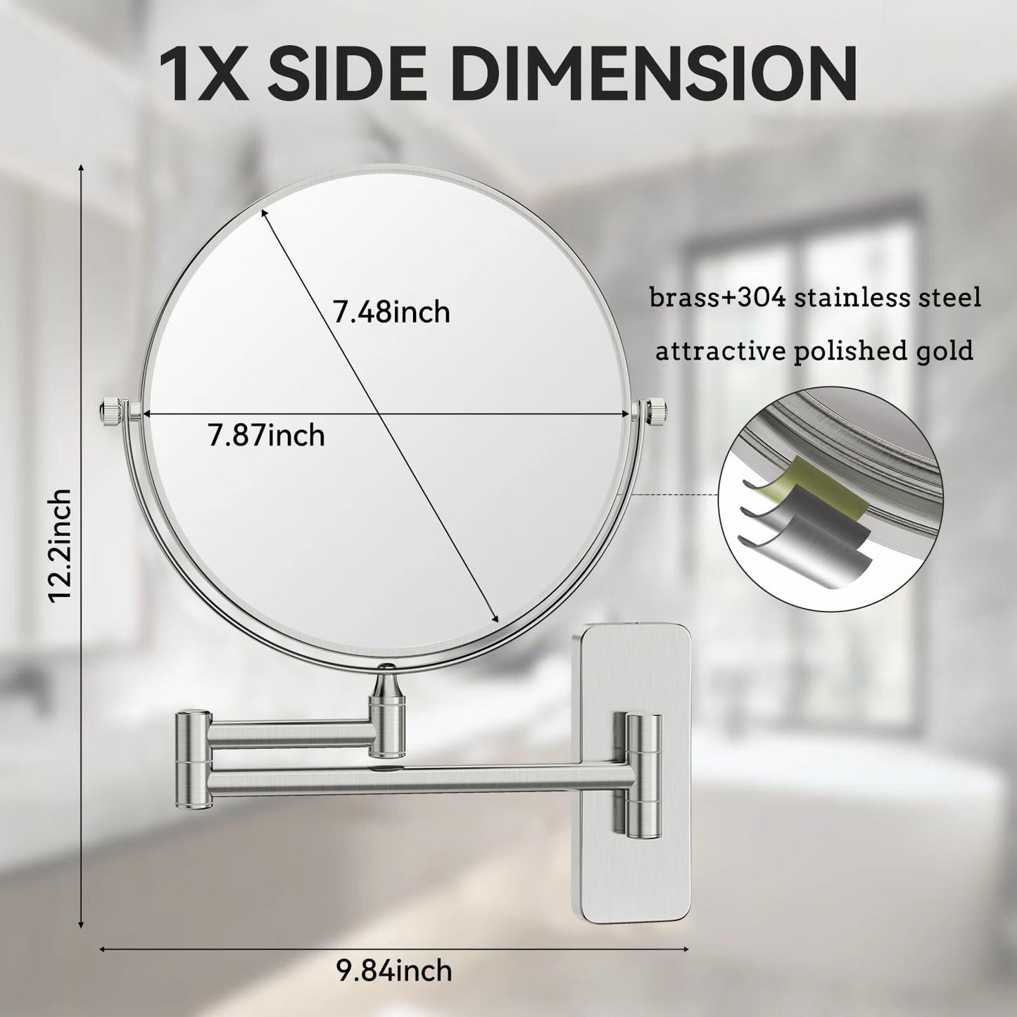 Nicesail Wall Magnifying Mirror Double-Sided, Make up Mirror for Bathroom Vanity Magnifying Wall Mount Makeup with 10X Magnification, Mountable Shaving Mirror Brushed Nickel Finish(8 Inch, 10X)