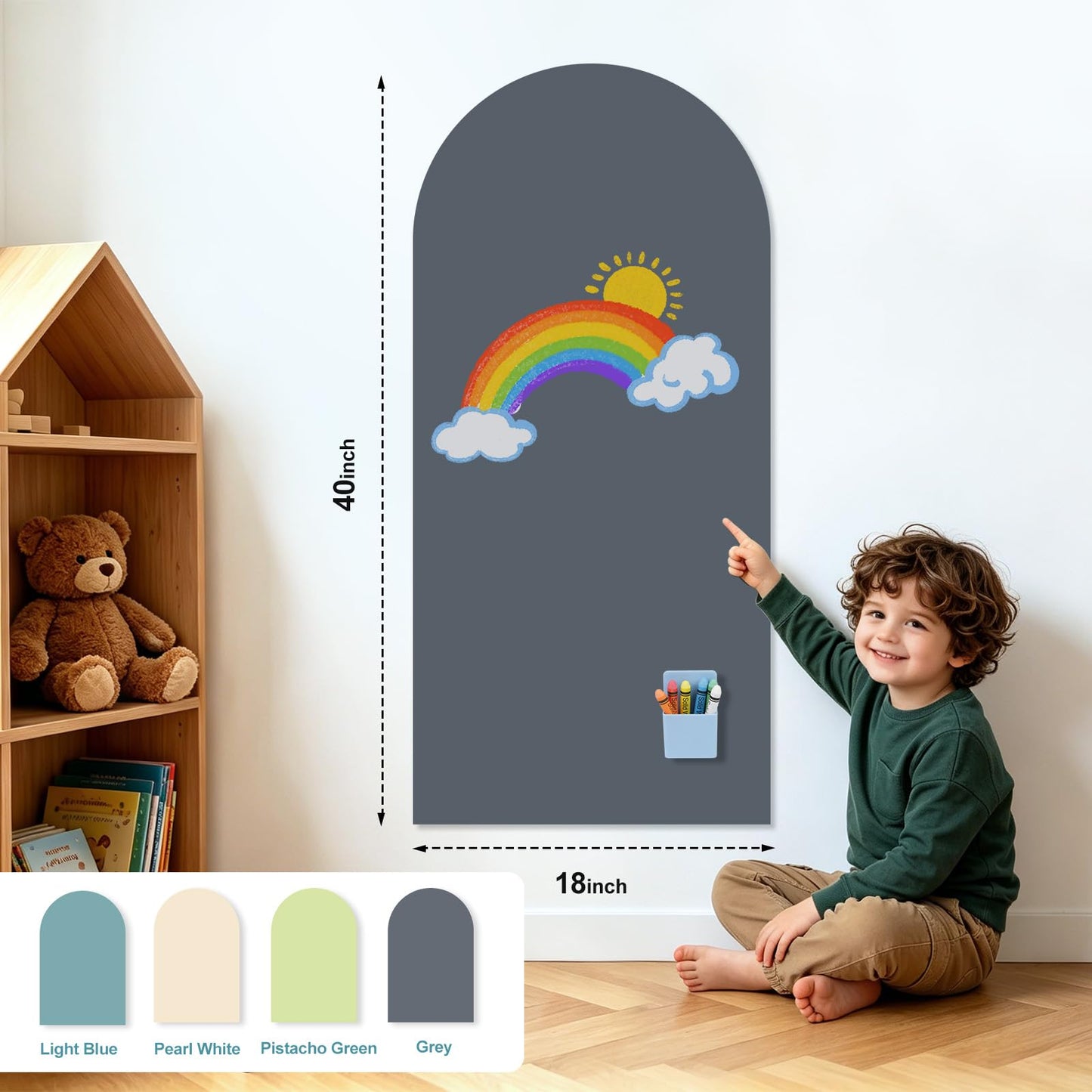 Magnetic Wall Decal 40 x 18In Arch Magnetic Chalkboard for Wall, Magnet Wall Drawing Learning for Playroom, School, Home (Grey