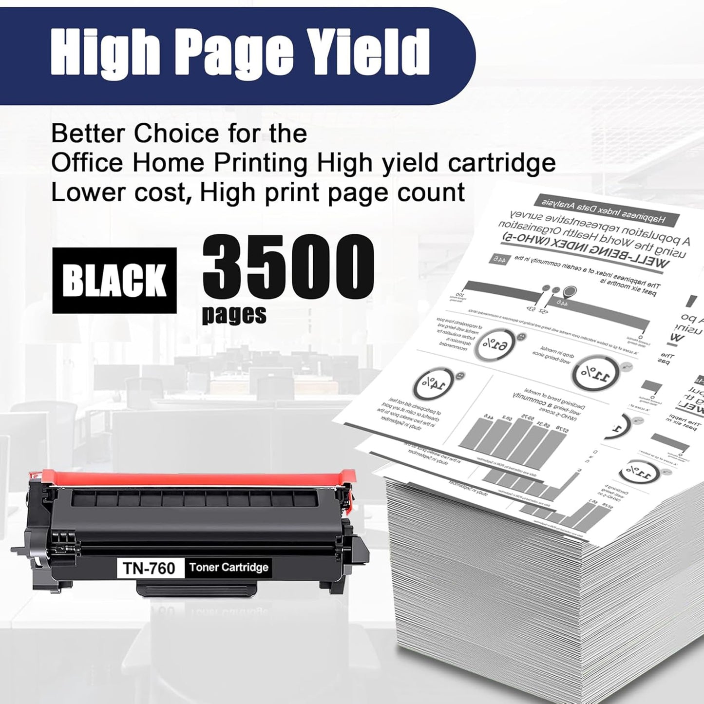 TN760 Toner Cartridge High Yield with Chip Replacement for Brother TN760 DCP-L2550DW MFC-L2710DW L2750DW L2750DWXL HL-L2350DW L2370DW L2370DWXL L2390DW HL-L2395DW Printer (Black, 2 Pack)