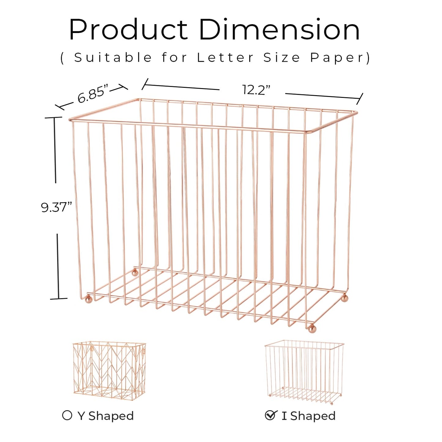 Y YOMA 1 Pack Rose Gold Desktop Hanging File Organizer | 12 Pack Rose Gold Pocket Hanging File Folders with Tabs & Insert | Letter Size Metal File Kit for Desk Home Office, I Shaped