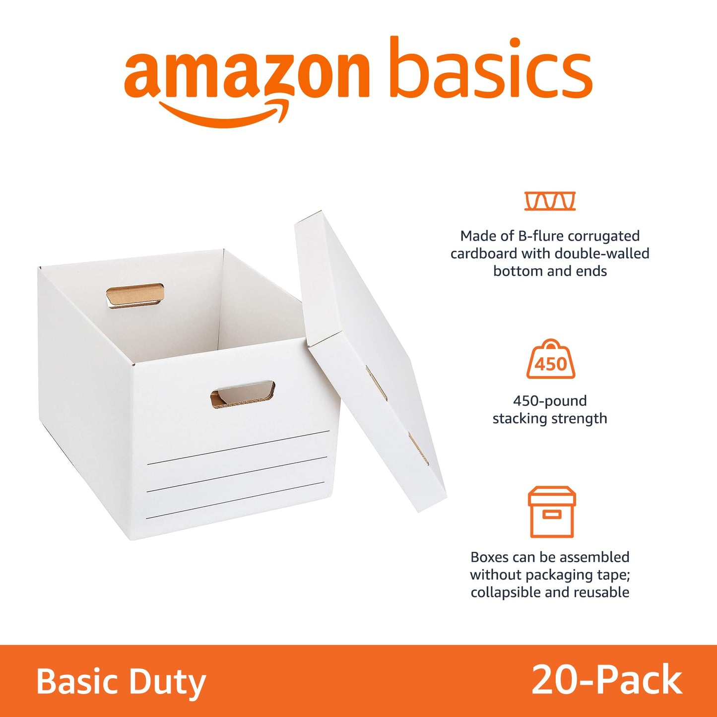 Amazon Basics Basic Duty Storage/Filing Boxes with Lift-Off Lid - Legal/Letter Size, 20-Pack