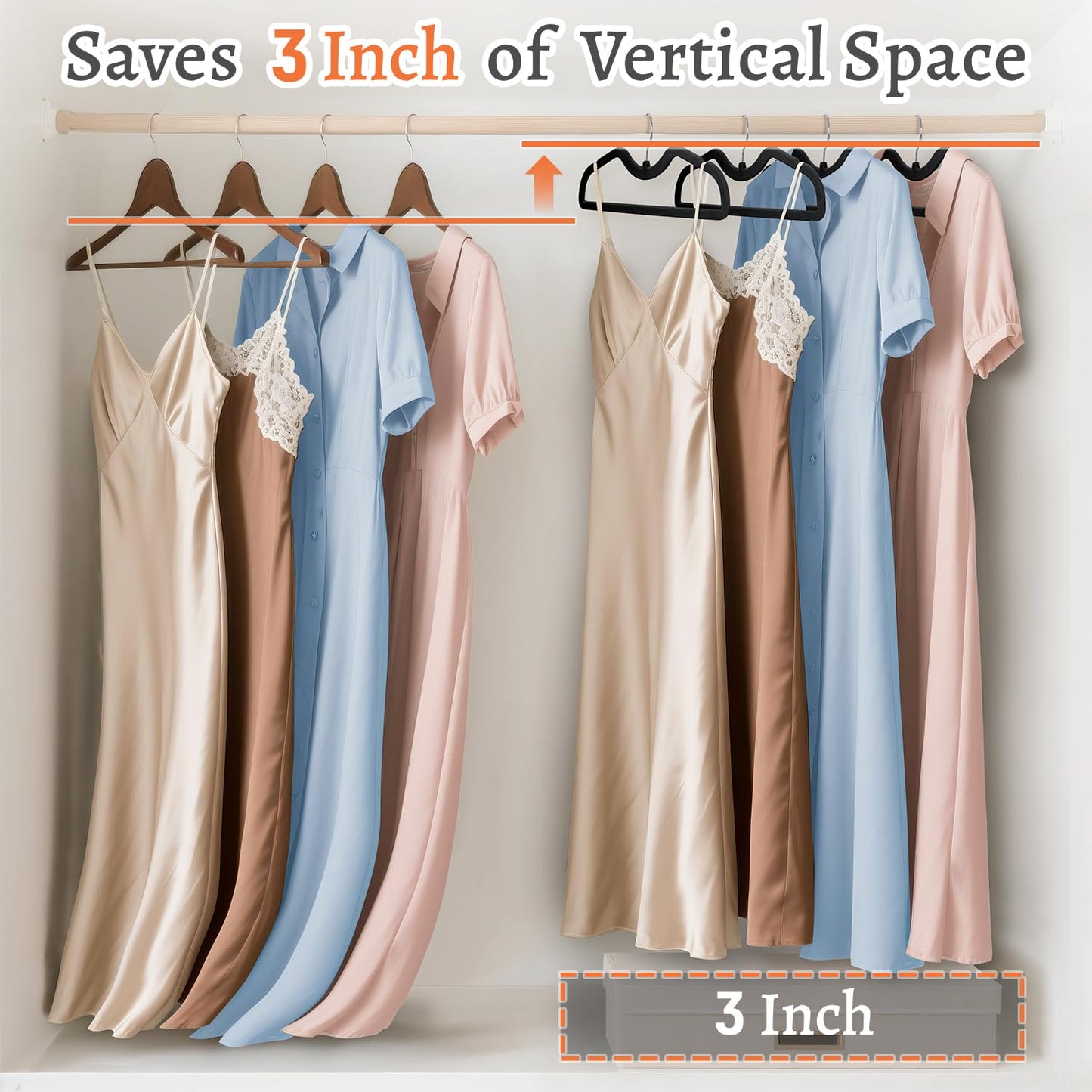 Velvet Hangers 50 Pack, Non Slip Clothes Hangers, Space Saving Short Neck Hangers, Heavy Duty Felt Hangers with 360° Rotatable Hook for Coats, Pants, Dress, Shirt, Black