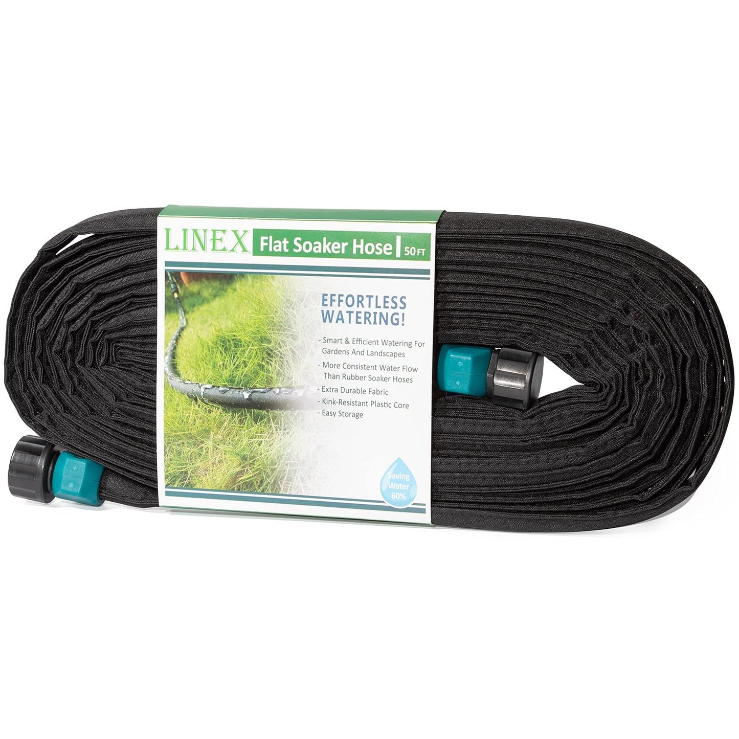 LINEX Garden Flat Soaker Hose 1/2" x 50 ft Drip Hoses Heavy Duty Save 70% Water for Vegetable