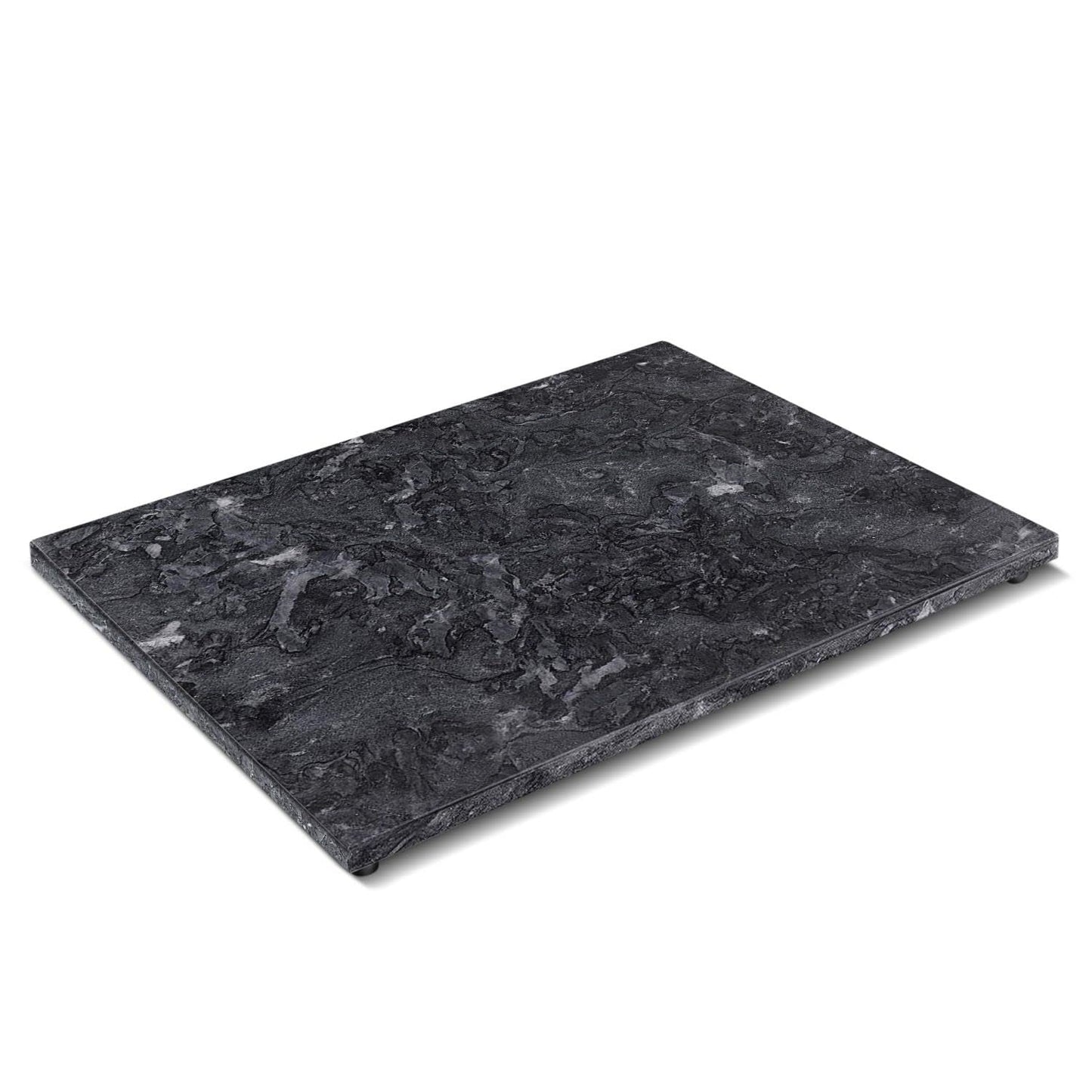 Flexzion Marble Cutting Board for Kitchen - 11.5 x 15 Inch Rectangular Marble Cheese Board Slab for Baking, Charcuterie, Pastry - Non-Stick Heat Resistant Stone Serving Board for Countertop, Black