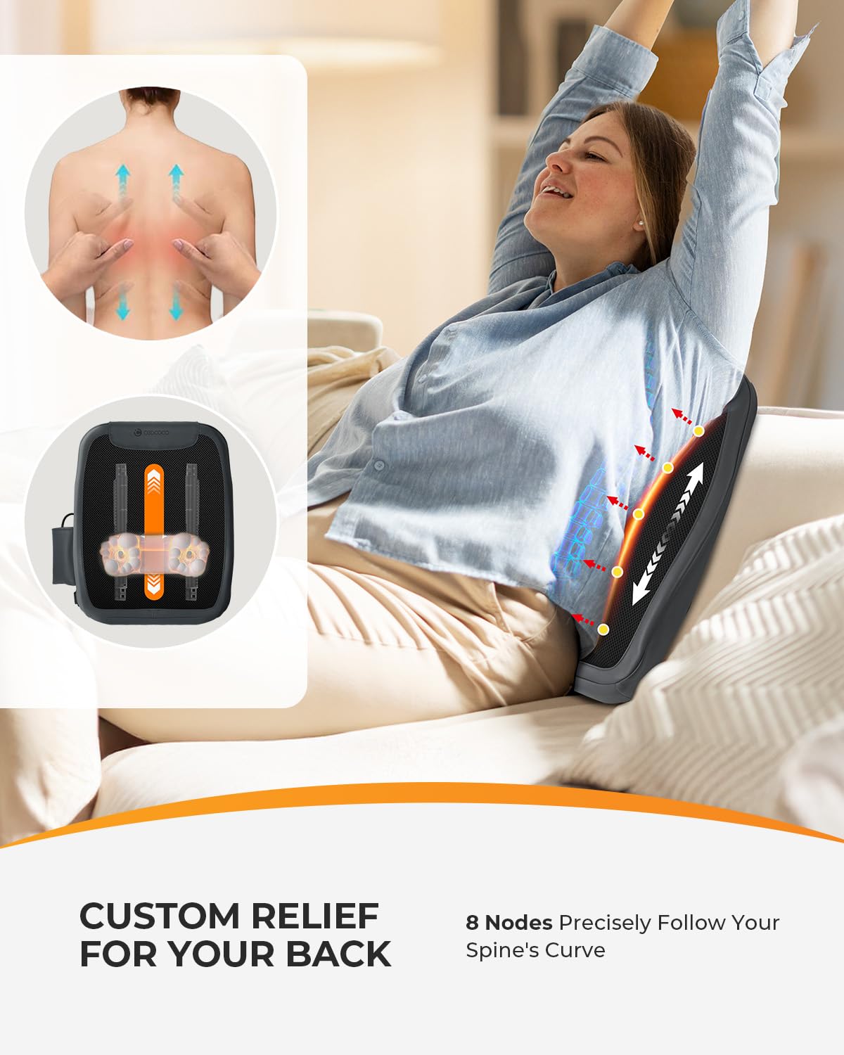 CooCoCo Back Massager for Back Pain Deep Tissue, Shiatsu Massager with Heat, 3D Kneading Massage for Lower Back for Chair, Gifts for Mom, Dad, Women