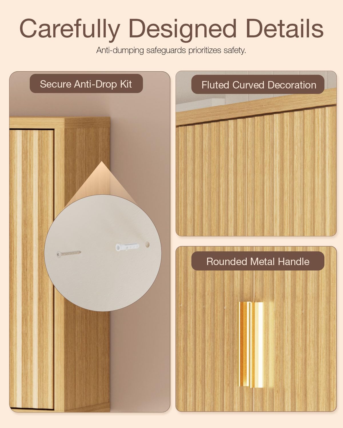 MIRICHY Bathroom Wall Cabinet, Fluted Medicine Cabinet Wall Mounted with 2 Doors & Shelf, Towel Rack Over The Toilet Storage for Bathroon, Kitchen, Bedroom & Laundry, Natural Small
