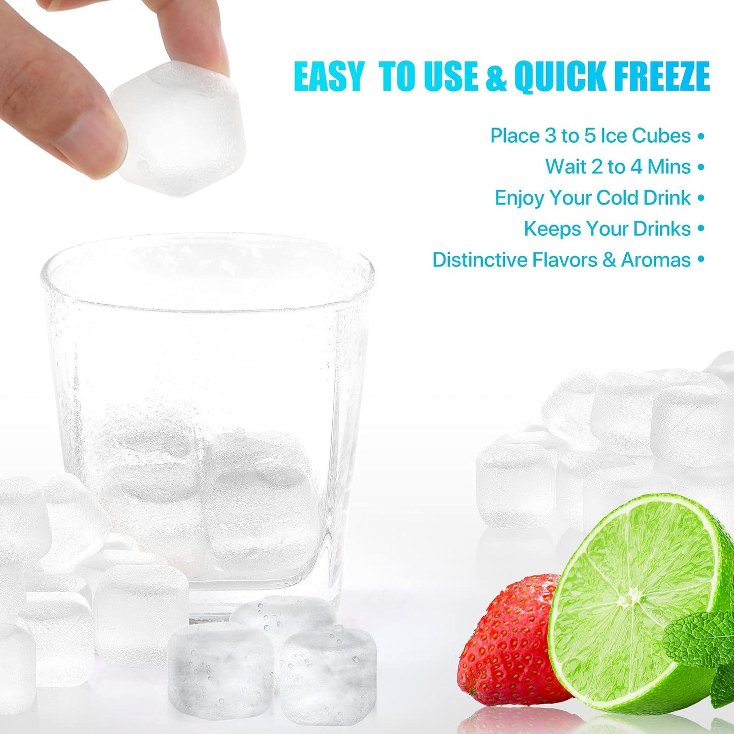 Reusable Ice Cubes for Drinks, 100 Pack Refreezable Plastic Ice Cubes BPA Free for Cocktails, Chills Drinks Without Diluting, Wine, Beer or Coffee Easy To Use