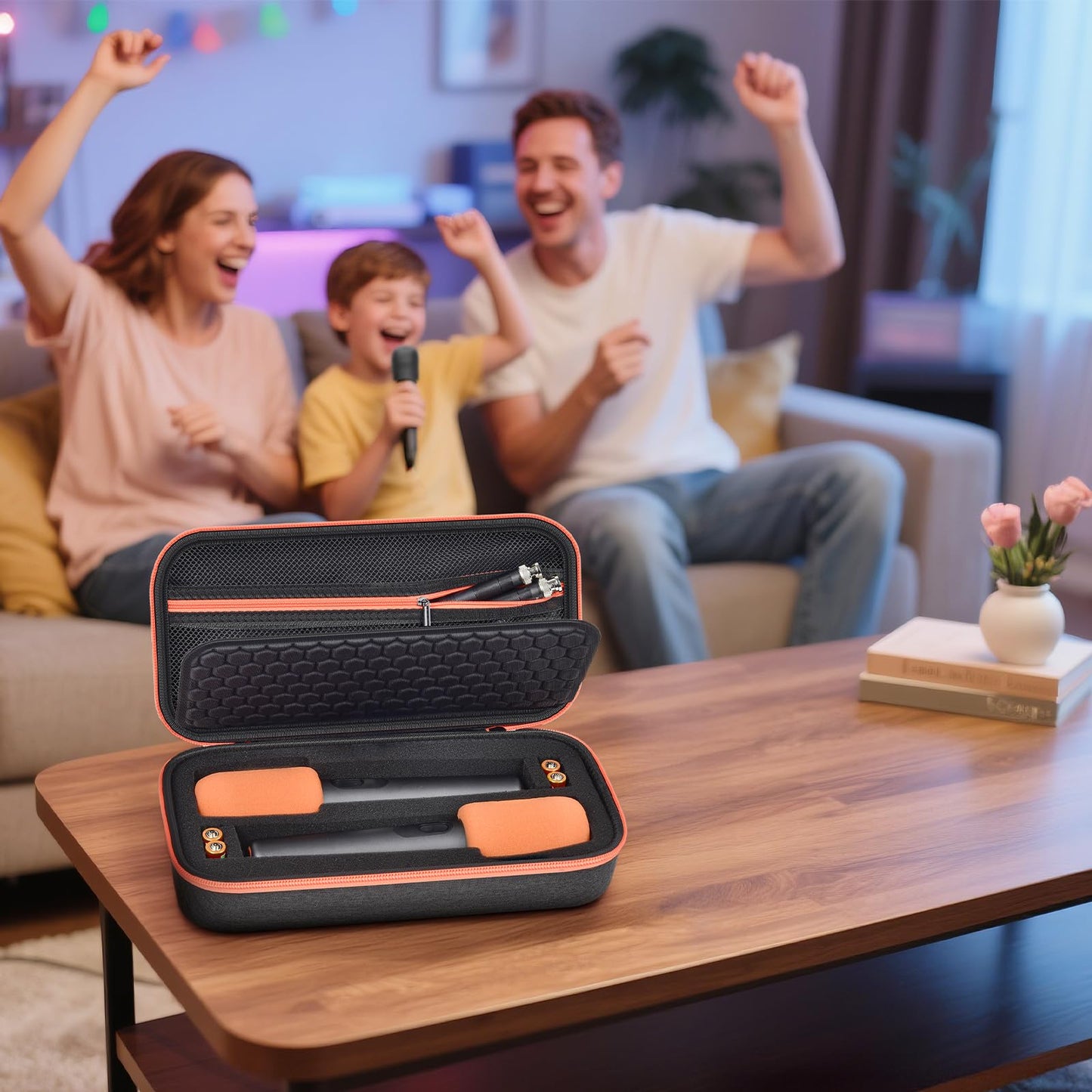 ANKHOH Wireless Microphone Case for JBL Wireless Two Microphone System for JBL Partybox DIY - with 2 Mic Cover Foams Fits from 8.25-10.5In Handheld Dual Mic, Recivers, Power Cord-Black(Box Only)