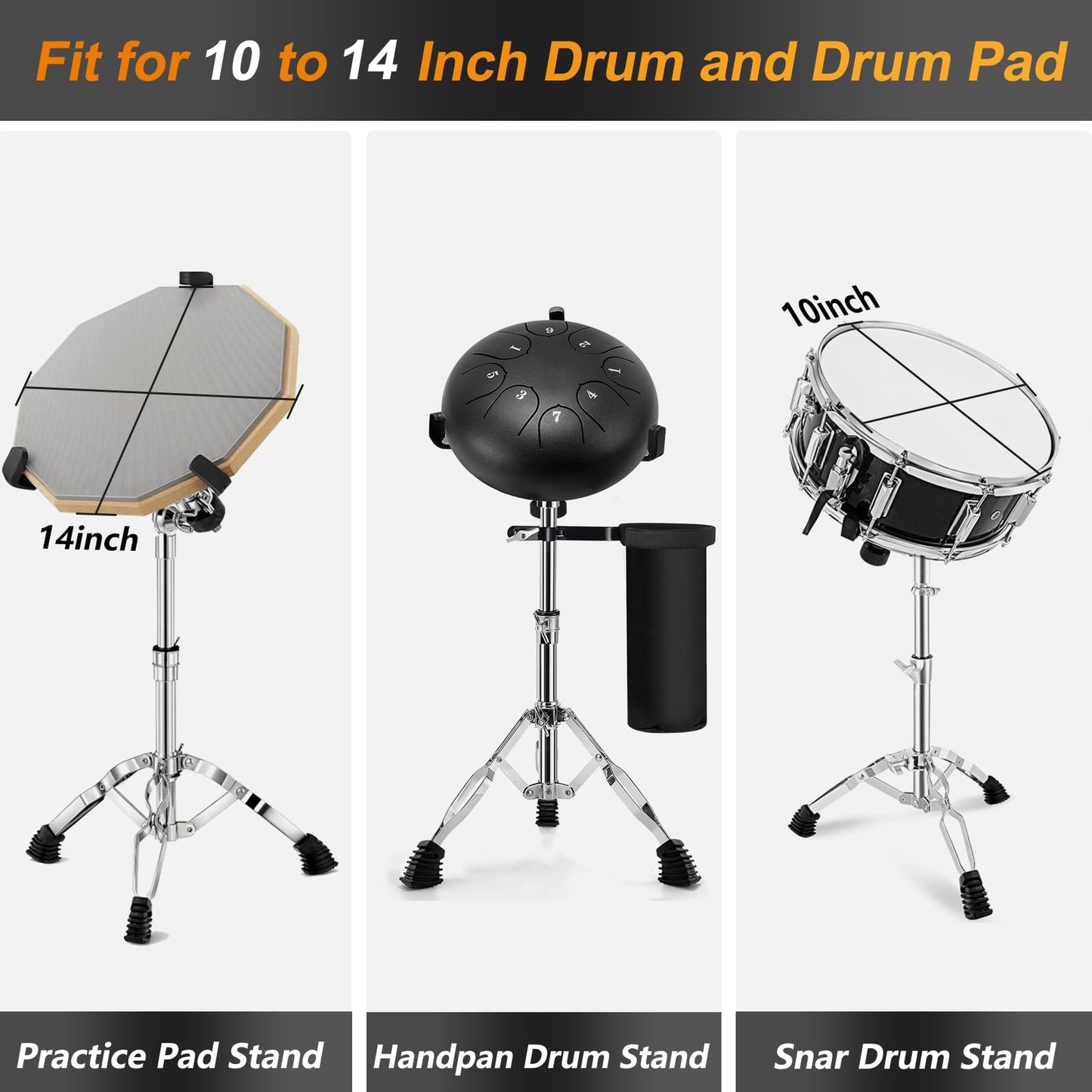 Snare Drum Stand with Drum Sticks Holder,Tall Drum Pad Stand Adjustable Height 14.5 to 22 Inches Accessories Arm Kit Tripod Snare Stand for Drum Set Fit for 14 to 10 Inch Lightweight Drum Practice Pad