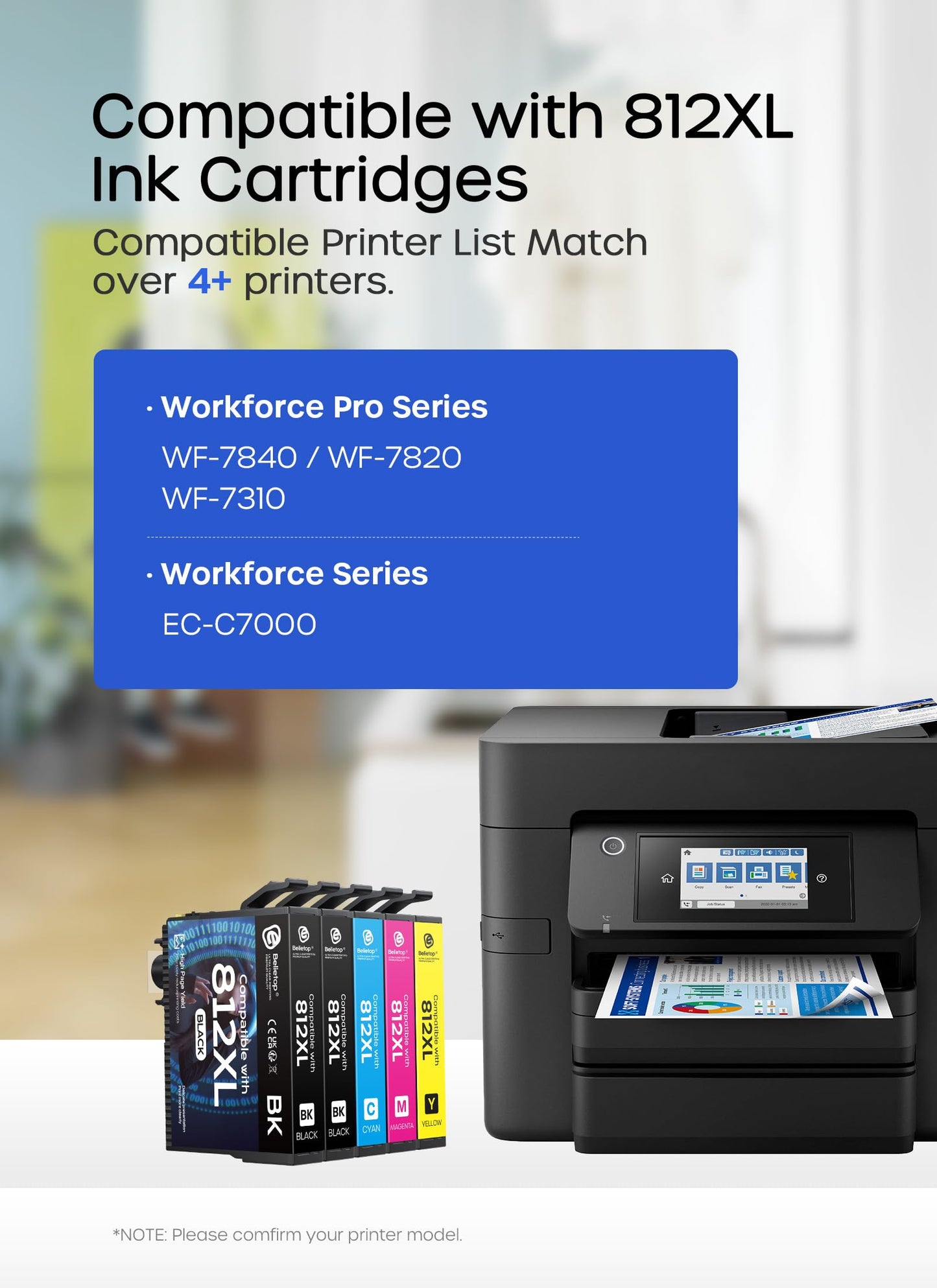 Replacement for 812XL Remanufactured Ink Cartridges Combo Pack Compatible with 812XL 812 XL High Yield Ink Cartridge to use with WF-7840 WF-7820 WF-7310 EC-C7000 Printers-5 Pack (BK/C/M/Y)