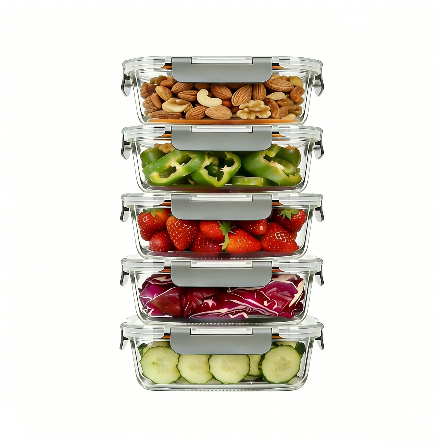 Botion 5 Pack 36 OZ Glass Container Food storage set with Lids,Leak-proof and BPA Free lunch box, meal prep containers with oven, microwave and dishwasher friendly