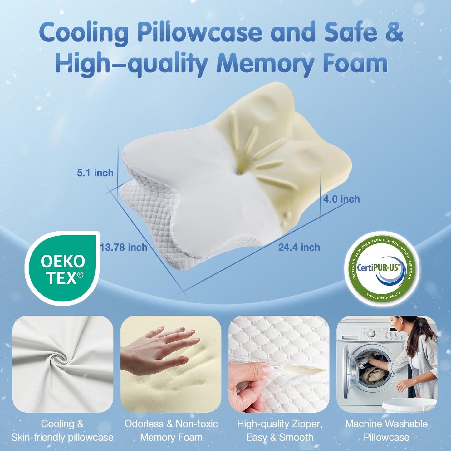 Vuteehy Cervical Pillow for Neck Pain Relief, Memory Foam Cooling Pillow Ergonomic Neck Support Pillows for Side, Back, Stomach Sleepers - Odorless & Breathable