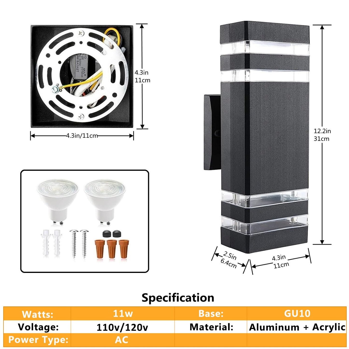 OUTKEIEI 4-Pack Outdoor Wall Lights, LED Modern Black Exterior Light Wall Mount, Simple Aluminum Waterproof Porch Wall Sconces for Outside House Garage Garden