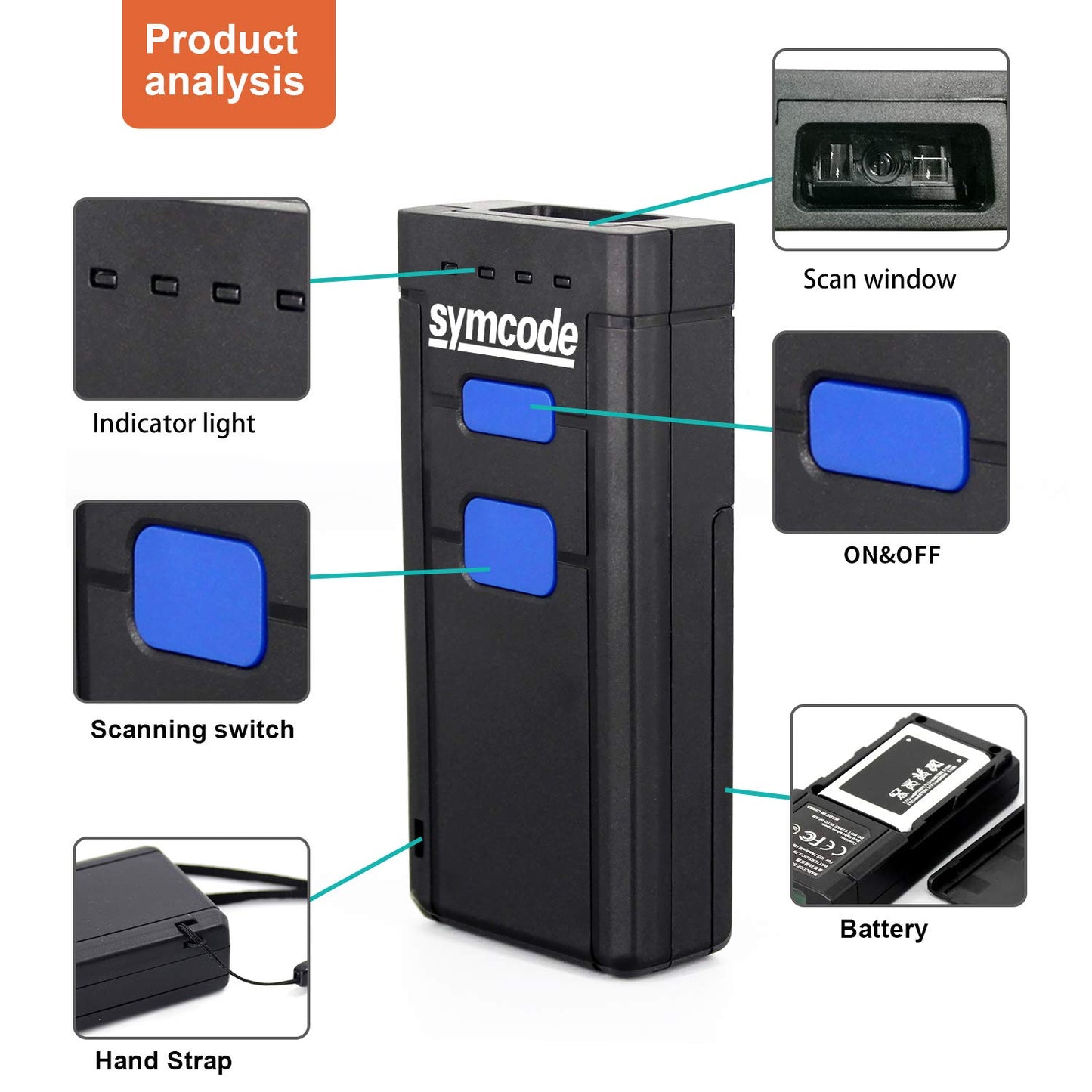 USB Bluetooth Barcode Scanner,Symcode 1D Mini Wireless Handheld Laser Barcode Scanner Reader For POS/Android/IOS/Imac/Ipad with Bluetooth 4.0 Receiver
