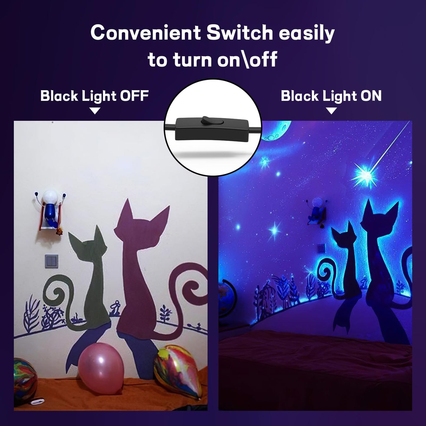 100W LED Black Light 2 Pack, ELWOKS Black Lights for Glow Party, Ultra Thin Black Lights Flood Lights with On/Off Switch, Glow in The Dark, for Party, Halloween, Body Painting