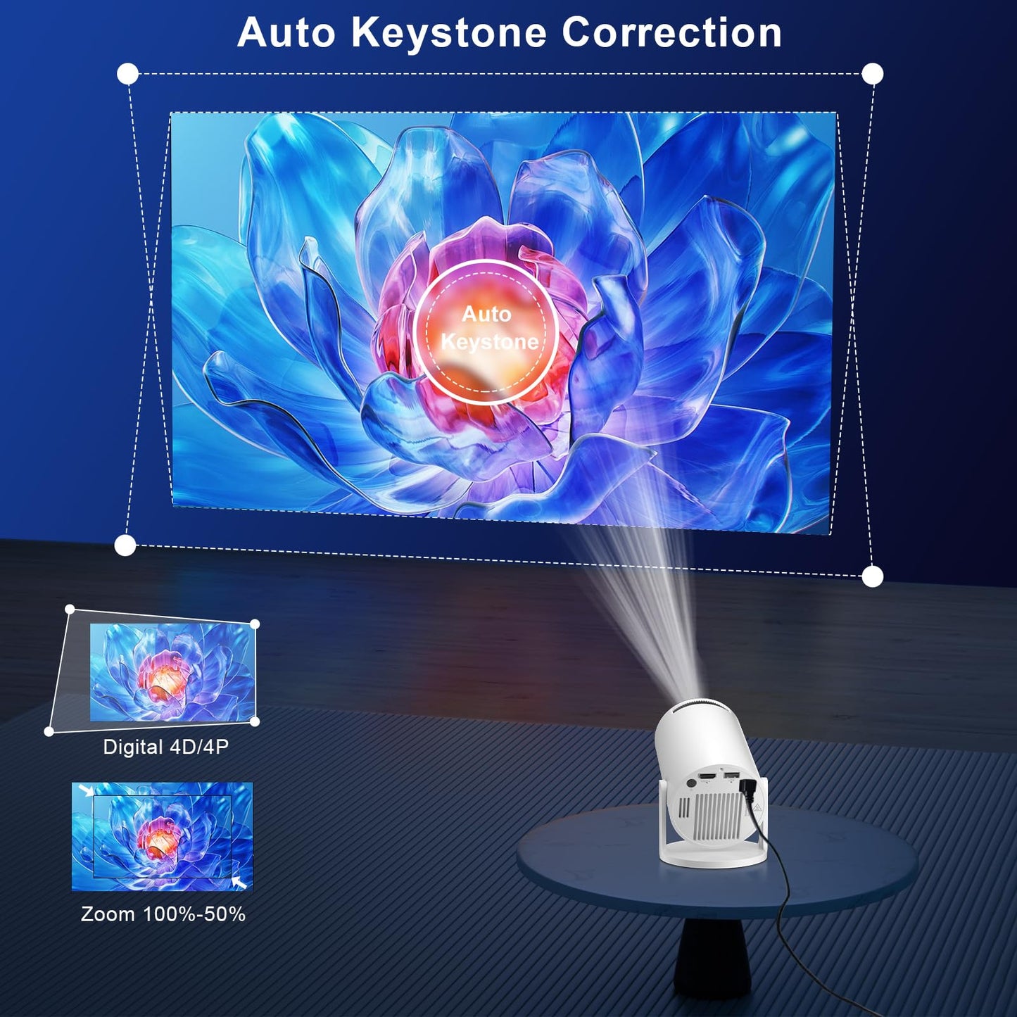 HY300PRO+ Smart Projector 4K with WiFi Bluetooth, Salange Mini Projecteur w Android OS, Short Throw Projectors 1080P HD, Auto Keystone Correction, for Home/Outdoor Movies (2026 Upgraded)