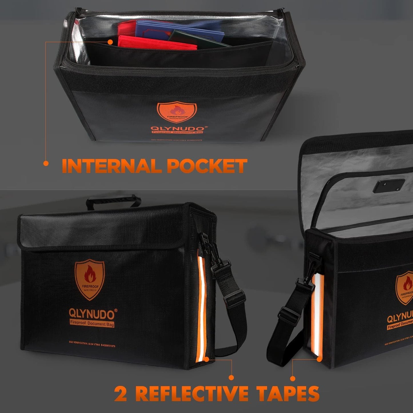 Waterproof Fireproof Document Bag with Lock - Important Document Holder, Large Fireproof Box for Documents, Black, 17 x 5.5 x 12 inches