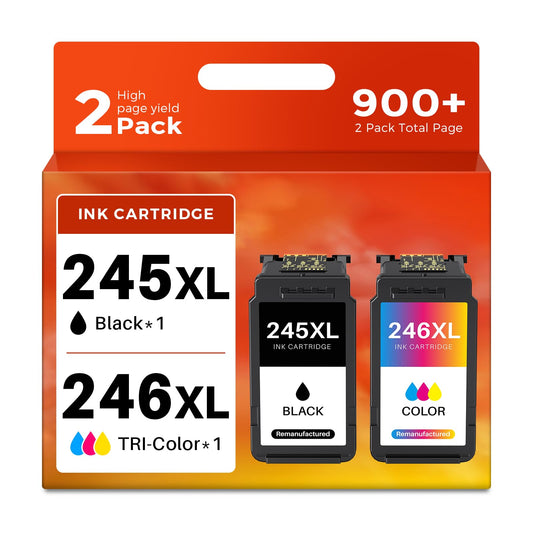 (2 Pack) 245XL 246XL Ink Cartridges Compatible Replacement for Canon 245 XL 246 XL PG-245 CL-246 Combo Pack Work with Pixma TR4520 TR4527 MG2522 MG2520 MX490 MX492 TS202 Printer (Black, Tri-Color)
