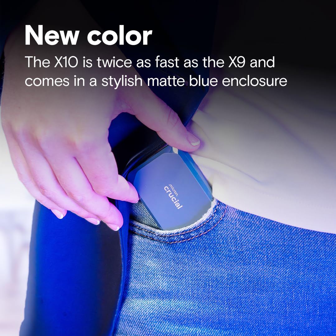 Crucial X10 1TB Portable SSD, Up to 2,100MB/s, USB 3.2 USB-C, External Solid State Drive, Compatible with Windows, Mac & Android, Durable Storage for Games, Photos & Files, Blue - CT1000X10SSD9-02