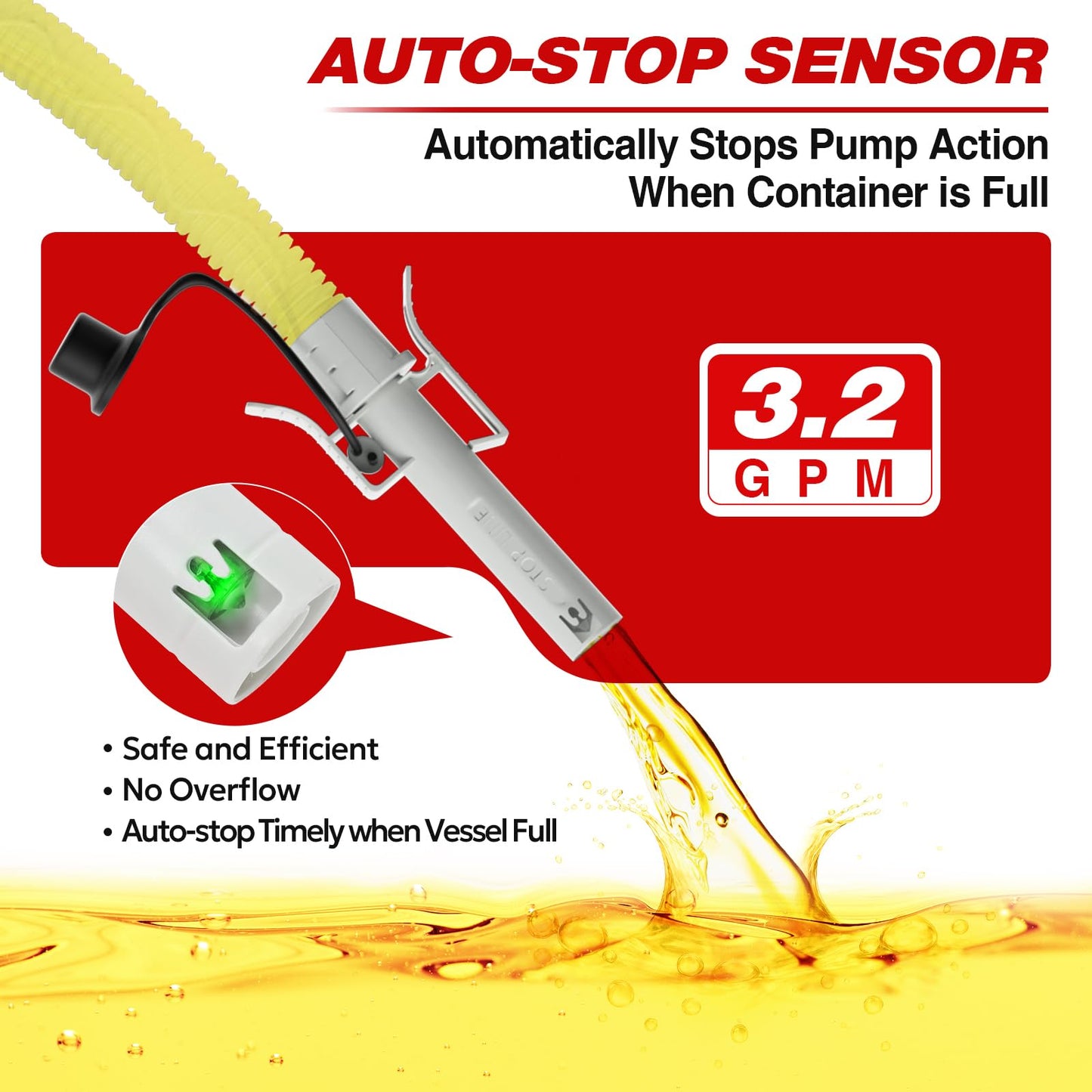 KEIMI Portable Fuel Transfer Pump with Auto-Stop, 3.2 Gallon per Min, 51" Extra Long Hose, Battery & USB Powered, 4 Can Adapters, Leak-proof Gas Pump for Oil, Diesel and Gasoline