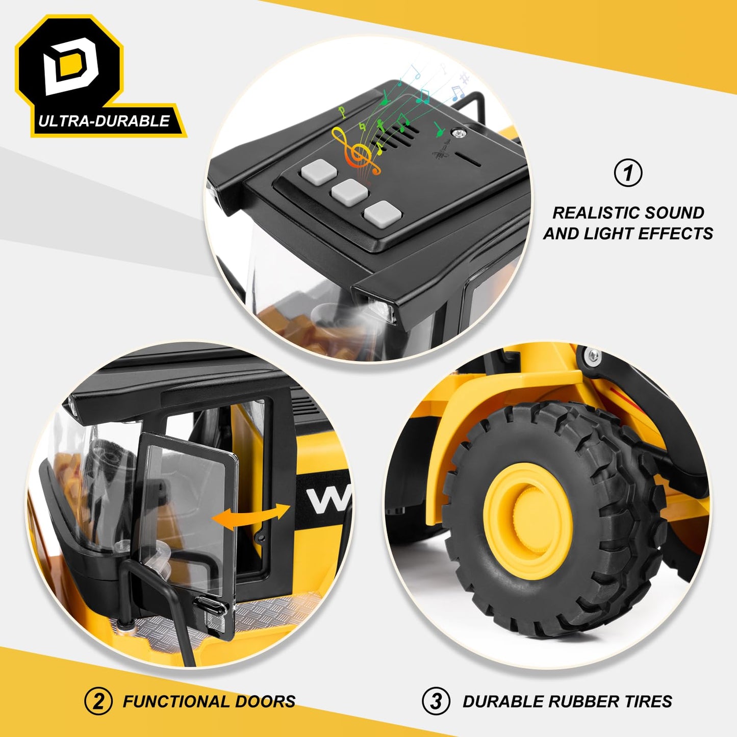 Bulldozer Toy, 16" Front Loader, 1:10 Scale Classics Bulldozer, Wheel Loader with Real Working Arm & Bucket, Lights & Sounds Construction Vehicle Toy for Kids Ages 3+ - Easter Gifts