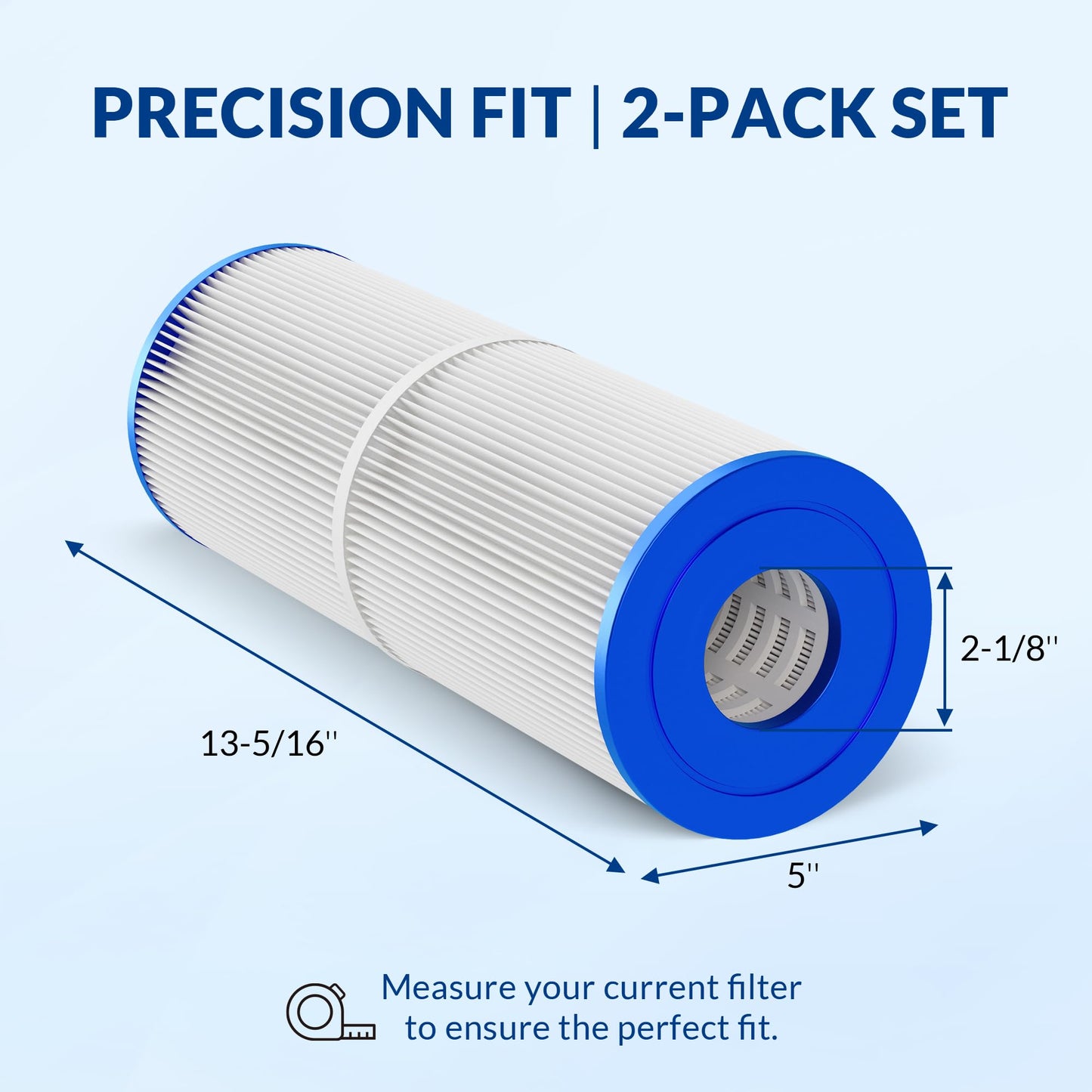 Swimara PRB25-IN Hot Tub Filter Replacement 2-Pack, 25 Sq.Ft Pleated Spa Filter Cartridge – Fits 5×13 Size Unicel C-4326, Filbur FC-2375, Guardian 413-106