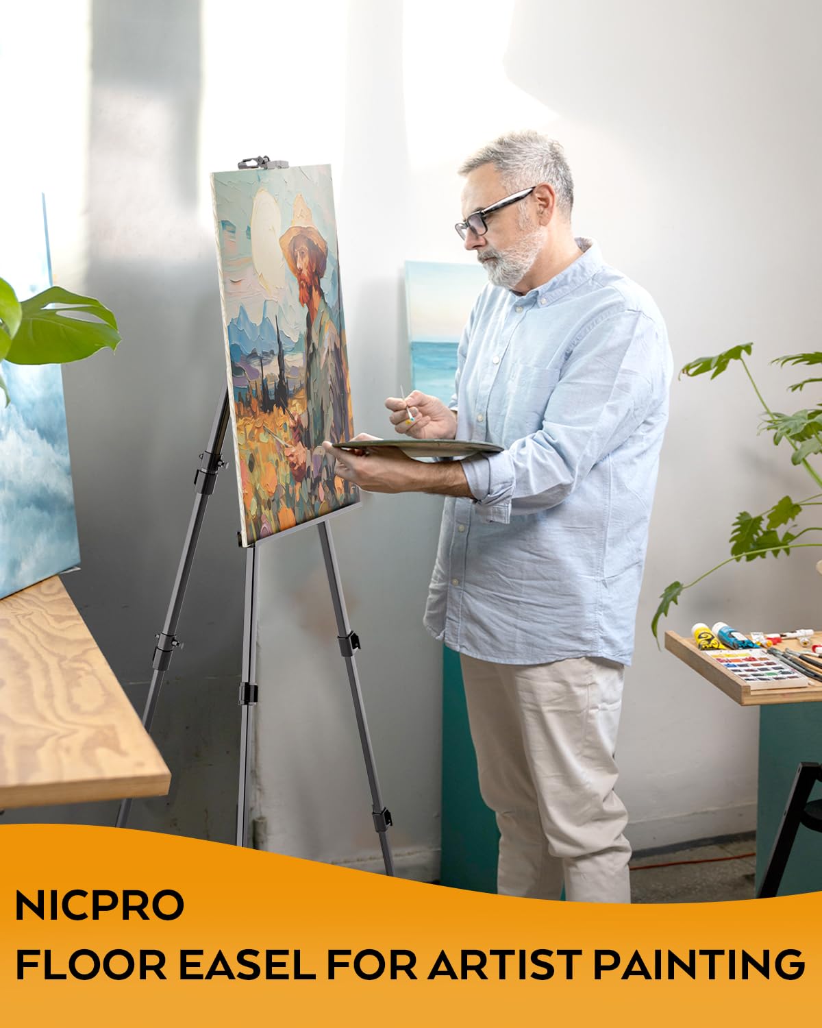Nicpro 2 Pack Artist Easel Stand, Adjustable Height 17" to 66" Aluminum Metal Tripod Easel for Table Top & Floor, Painting Easel for Display, Posters, Signs Artwork & Trade Exhibitions with Bag- Black