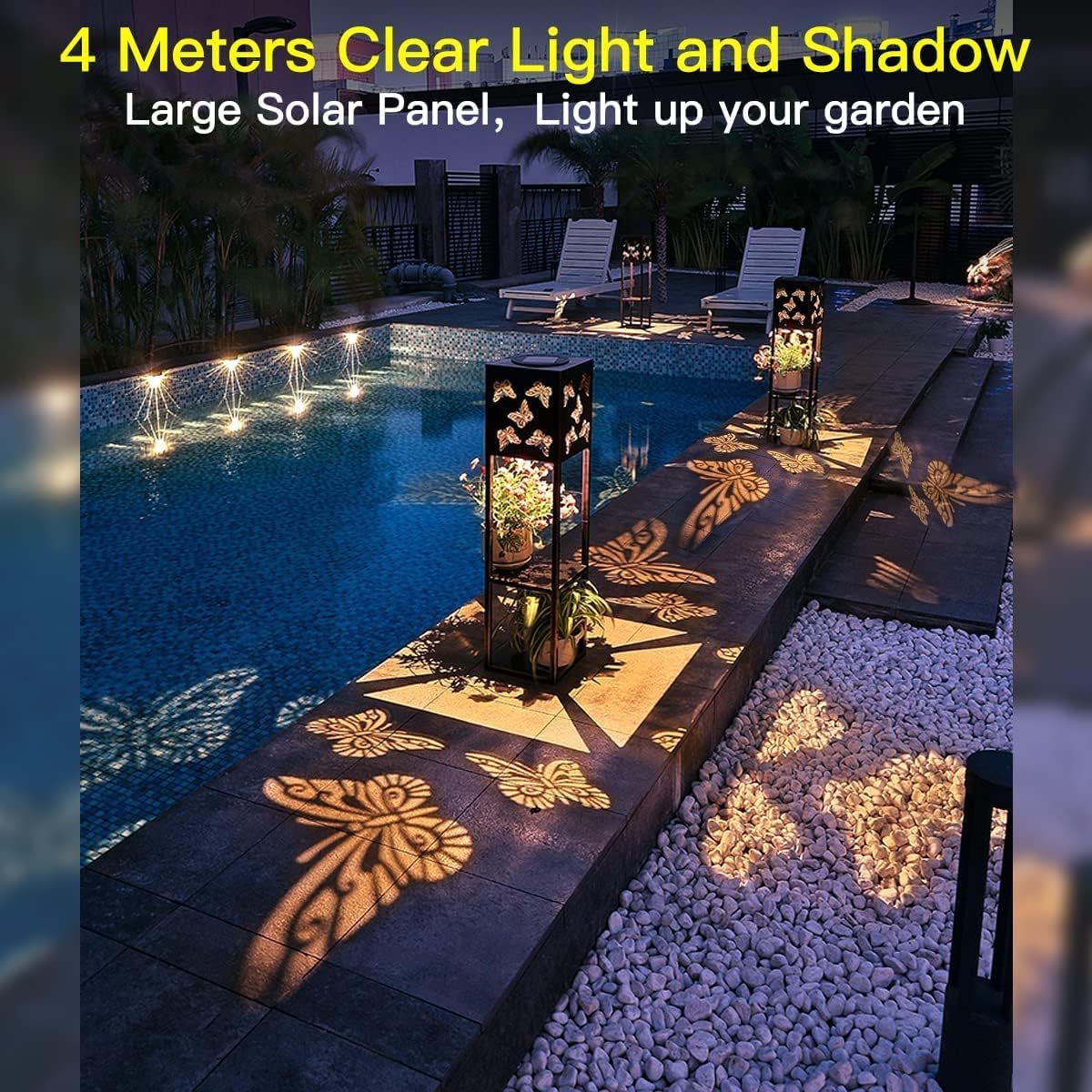 Butterfly Solar Lantern Outdoor Waterproof, 31inch Tall Large Garden Lanterns Solar Powered with 2-Tier Plant Stand, LED Pathway Lights for Outside Porch Patio Yard Balcony Christmas Decor Warm White