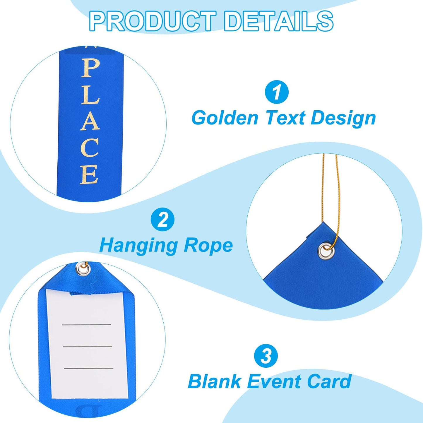 PATIKIL Award Ribbons, 36 Pcs 1st 2nd 3rd Place Prize Medal Ribbon with Event Card & Rope for Sports Events Competitions Challenges Prize Ornaments, Blue/Red/White