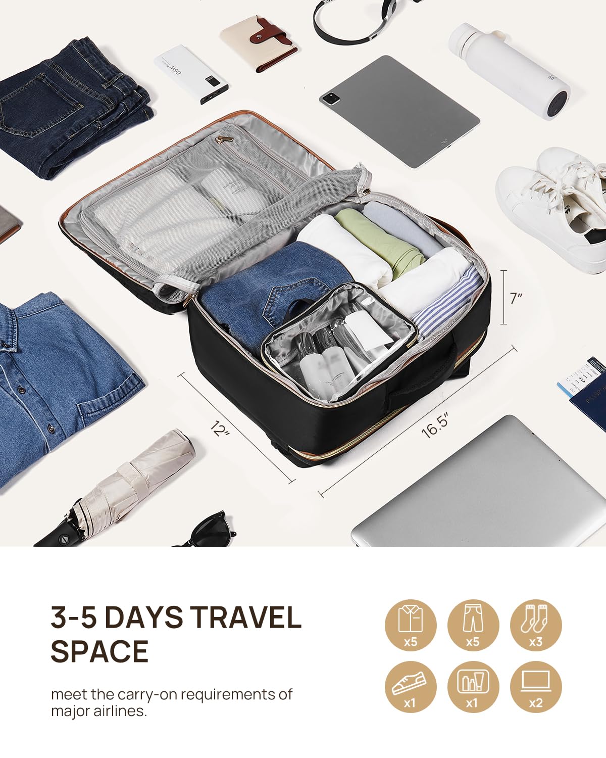 Telena Travel Backpack for Women, 15.6 inch Laptop Backpack TSA Carry on Backpack Personal Item Size Flight Approved Travel Bag Daypack with Multi-Pockets for Work, Travel, Business, Beige
