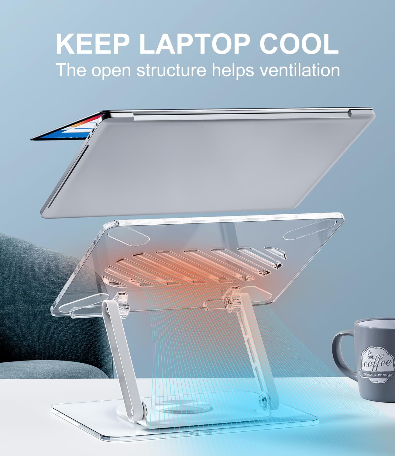 MCHOSE Acrylic Laptop Stand for Desk with 360 Rotating Base Ergonimic Foldable Clear Laptop Riser Compatible with MacBook Pro/Air Notebook up to 16 Inches, Ultra Thick Acrylic Transparent