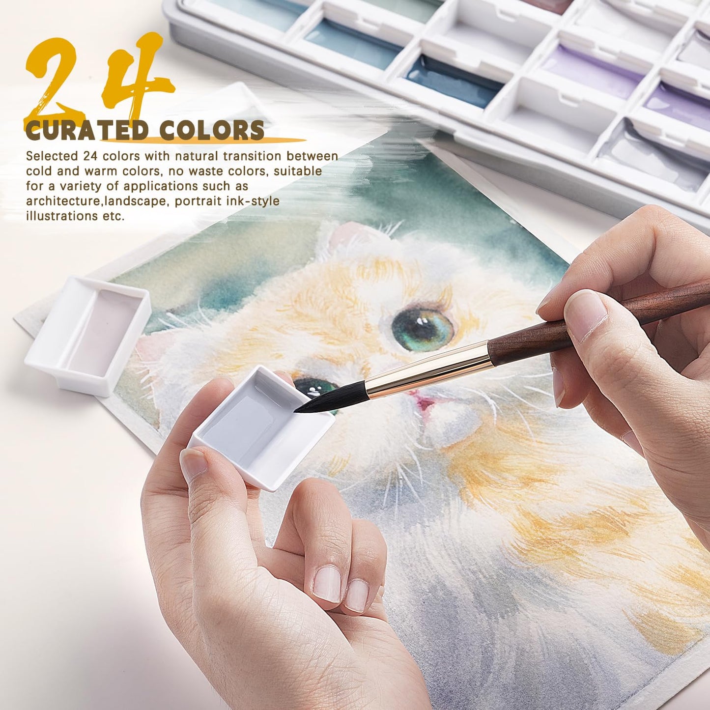 Fuumuui 24-Color Opaque Semi-Moist Solid Watercolor Paint Set Art Supplies for Artists Beginner Painters Amateur Hobbyists Painting