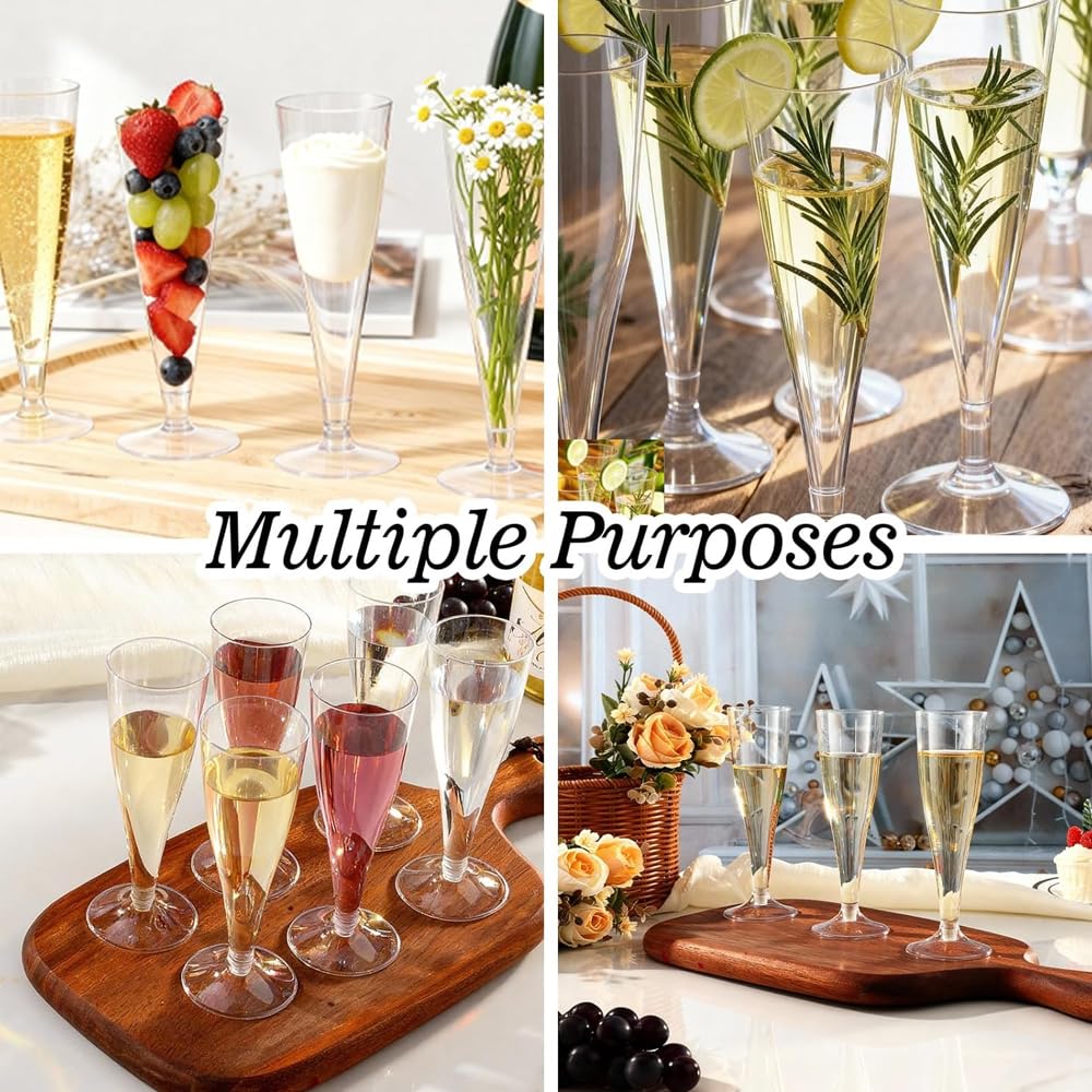 100 Pack Plastic Champagne Flutes Disposable Champagne Glasses,4.5 Oz Durable Transparent Mimosa Glasses for Parties, Weddings, Toasting and Large Celebrations