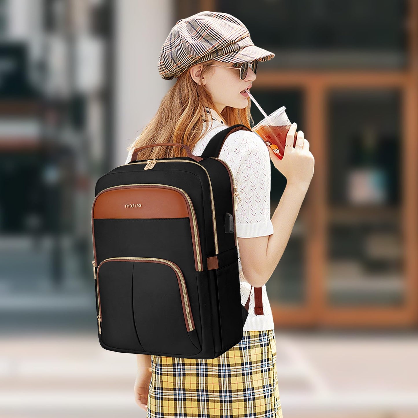 MOSISO Laptop Backpack for Women, 15.6 inch Laptop Bag with USB Charging Port&Front Pocket, Carry on Computer Bag Travel Backpack Casual Daypack for Office College Work Business, Black