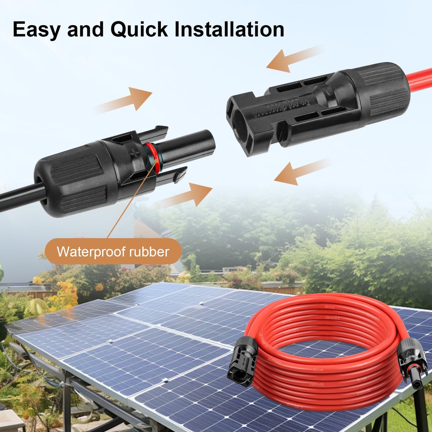 MOOKEERF Solar Panel Extension Cable - 10AWG 50FT Solar Wire with Waterproof Male & Female Connectors for RV, Home, Boat, Car (Red + Black)