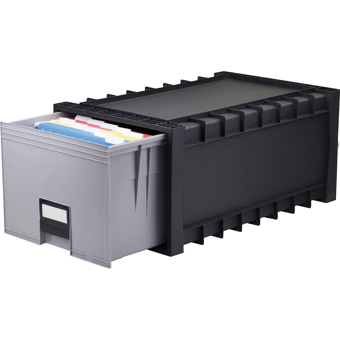 Storex Archive Storage Box for Letter Size Hanging Files, 24-Inch Depth, Black/Grey (61106U01C)