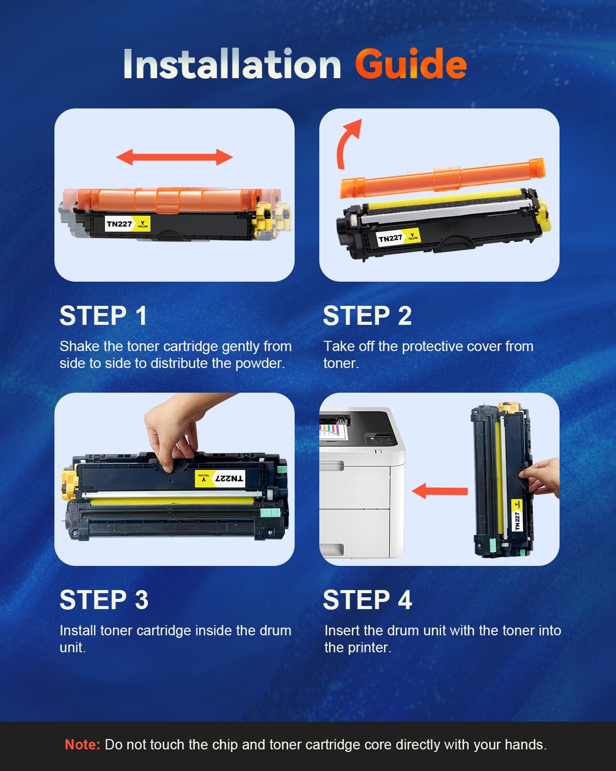 (with Chip) TN227 Toner Cartridge Compatible Replacement for TN223 TN 227 TN-223 TN-227 Work with MFC-L3770CDW HL-L3270CDW HL-L3290CDW MFC-L3710CW HL-L3210CW (TN-227BK/C/M/Y, 4 Combo Pack)