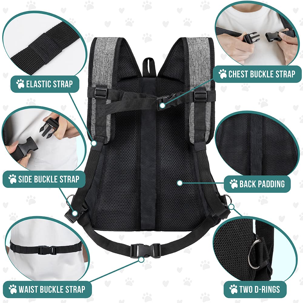 PetAmi Front Carrier Backpack for Dogs and Cats, Adjustable Ventilated Pet Chest Carrier for Hiking, Camping, Travel - Small to Medium Pets, Max 15 lbs, Gray