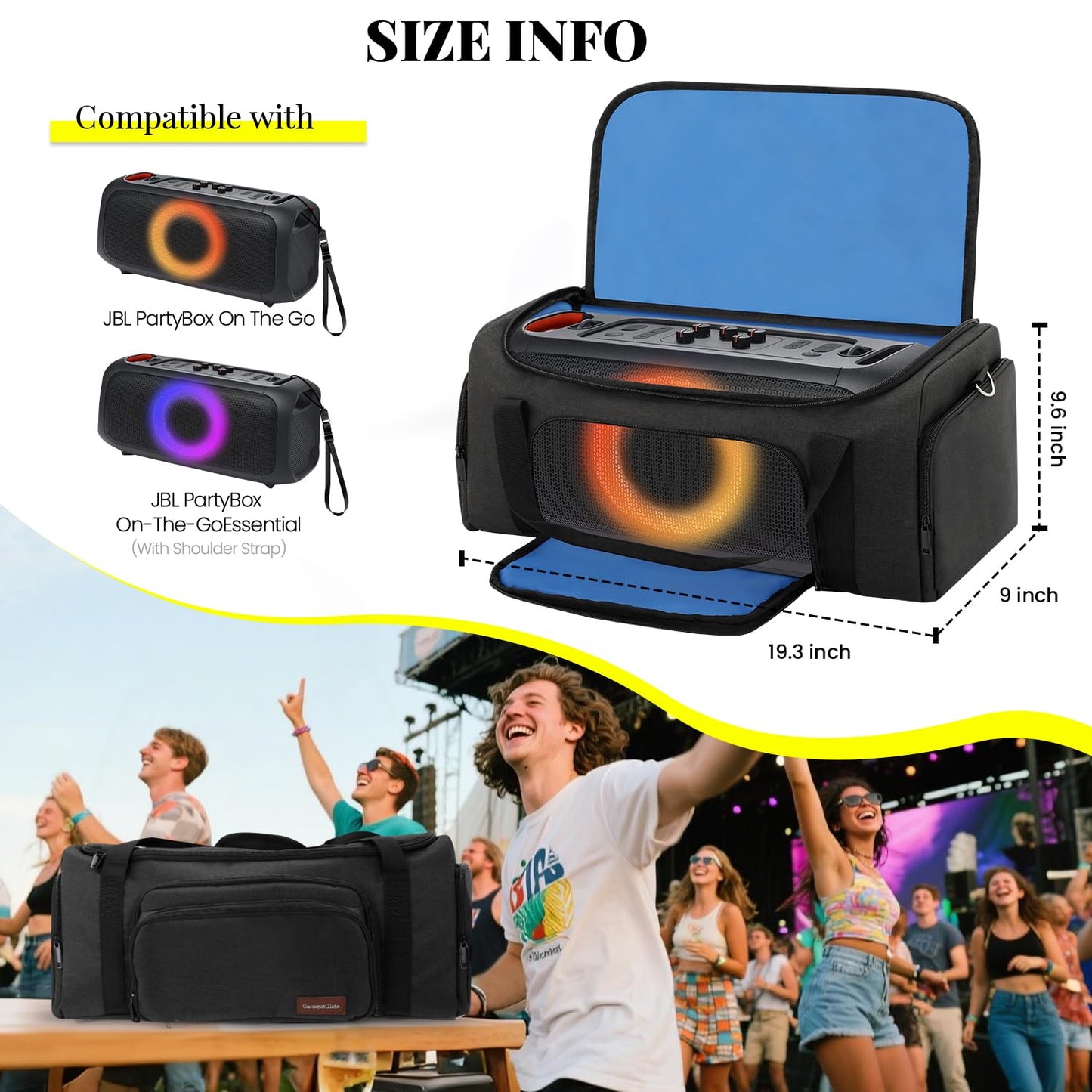 Carrying Case Compatible with JBL PartyBox On The Go Speaker, Travel Storage Shoulder Bag Portable Party Speaker Carry Tote Bag Fits for JBL PartyBox On-The-Go Essential and Accessories (Only Bag)