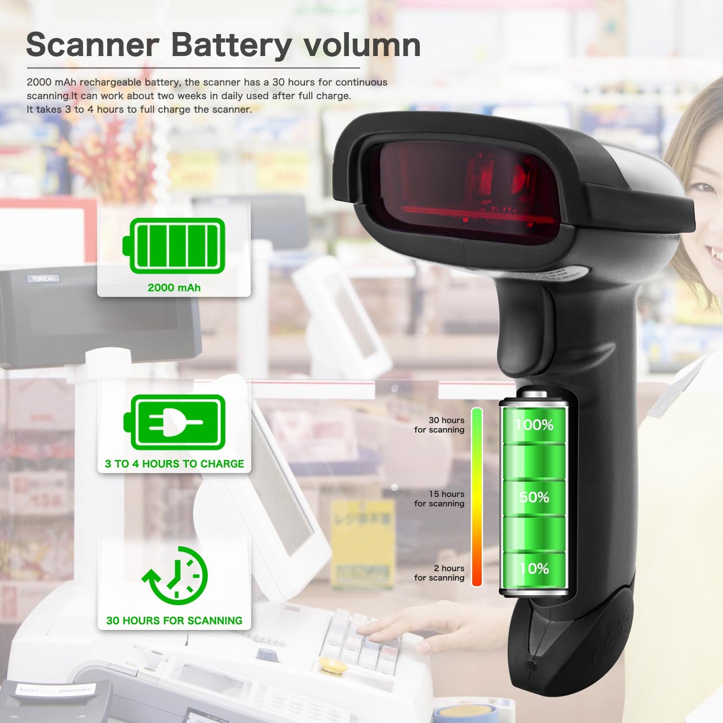 NETUM Wireless Barcode Scanner, 2 in 1 2.4G Wireless & USB Wired 1D Laser Barcode Reader Handheld Bar Code Reader Cordless Rechargeable Bar Code Scanner for Computer MAC Laptop (1D-NT-1698W)