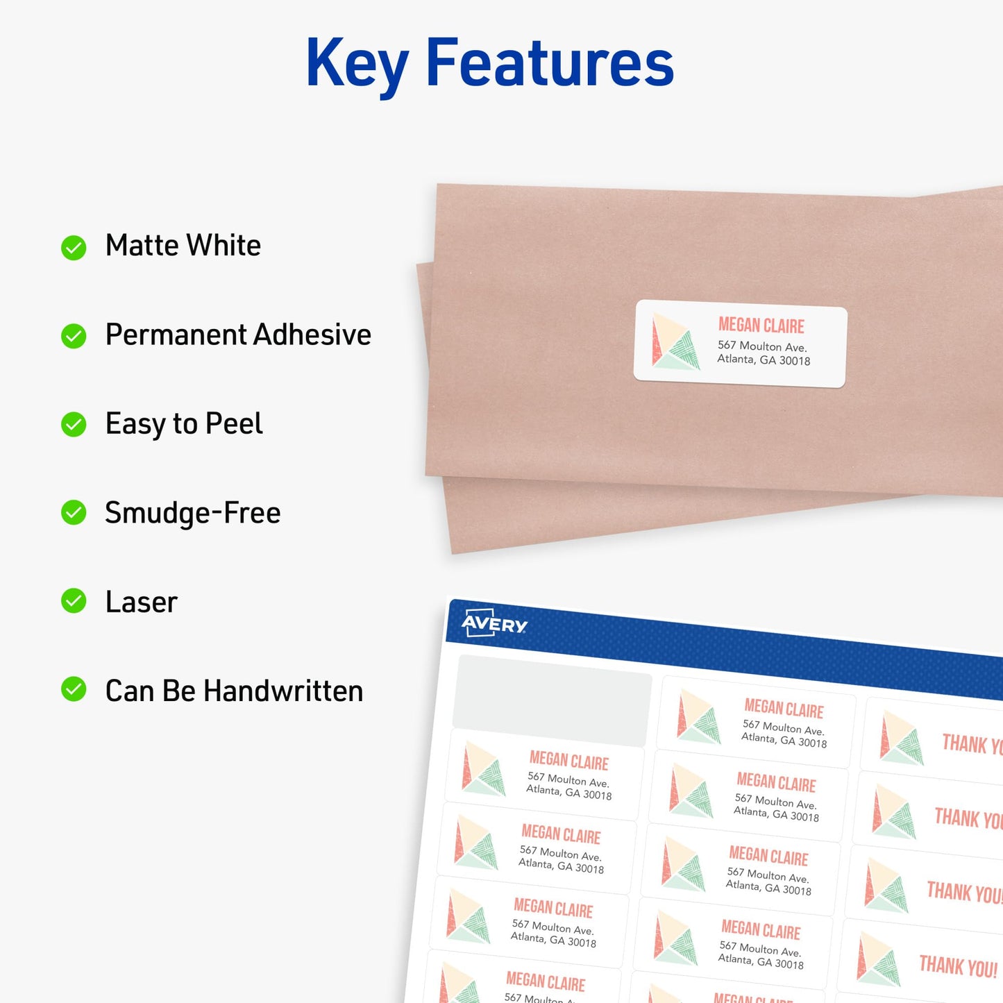 White Easy Peel Address Labels with Sure Feed, Laser,