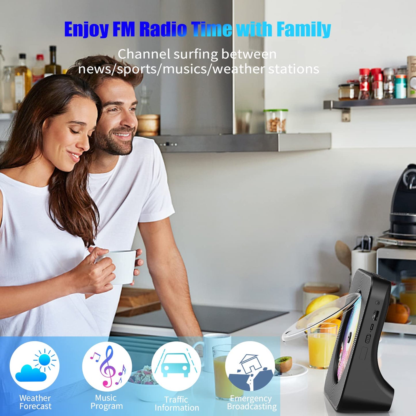 Gueray Portable CD Player, Bluetooth CD Kpop Player for Desktop with HiFi Sound Speaker, Cute FM Radio CD Music Player for Home with Remote Control Dust Cover LED Screen Support AUX/USB Headphone Jack